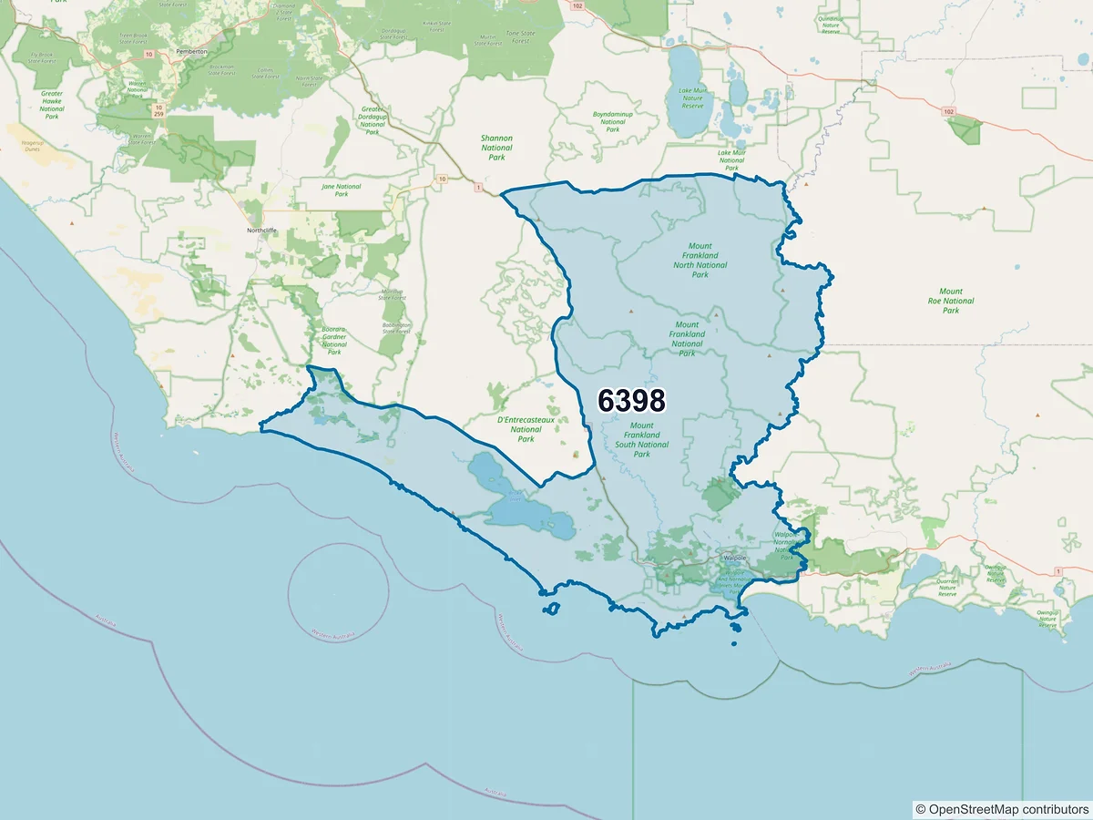 Map of postcode 6398 — Walpole, WA, Australia