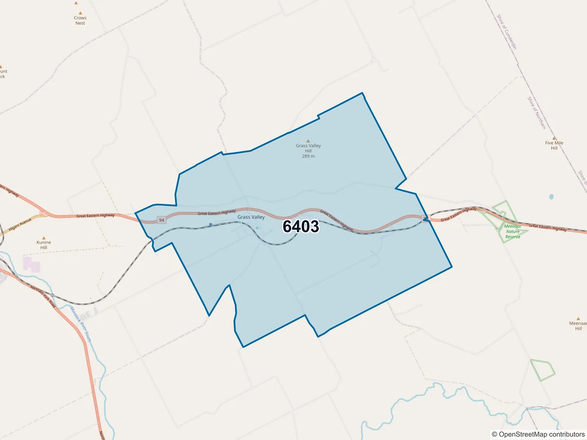 Map of postcode 6403 — Grass Valley, WA, Australia