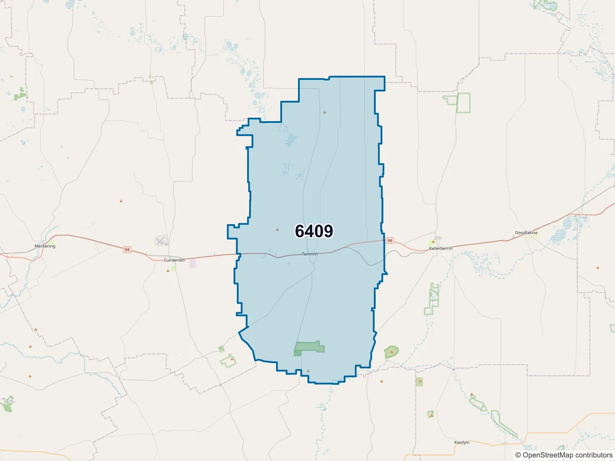 Map of postcode 6409 — Tammin, WA, Australia