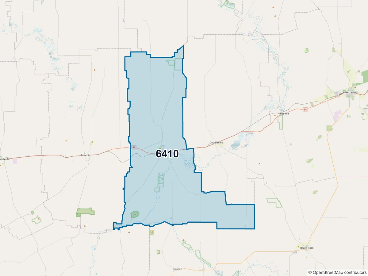 Map of postcode 6410 — Kellerberrin, WA, Australia