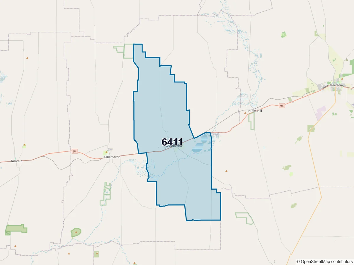 Map of postcode 6411 — Doodlakine, WA, Australia