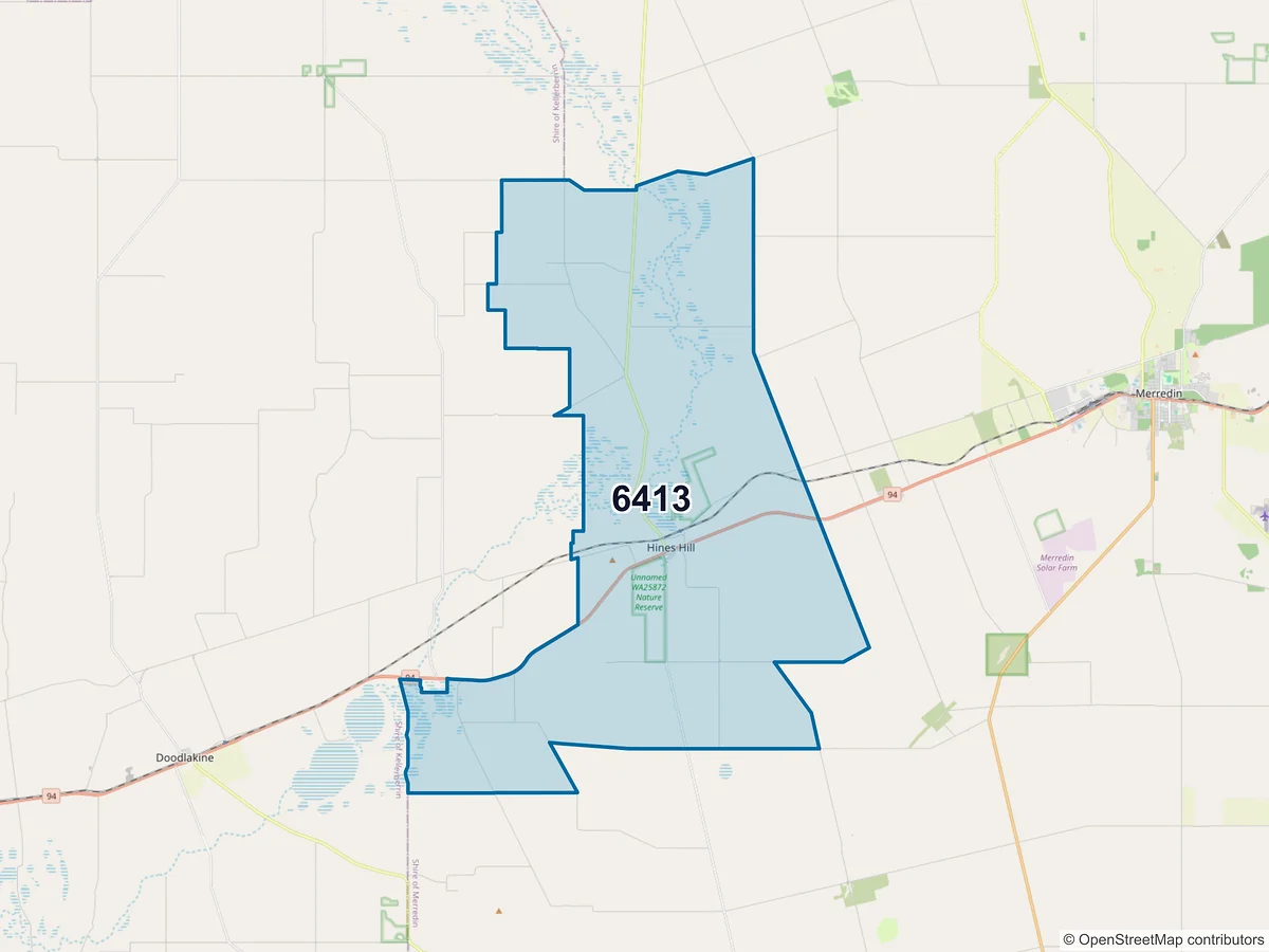 Map of postcode 6413 — Hines Hill, WA, Australia