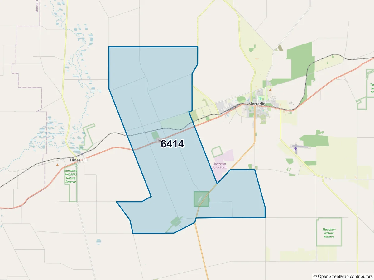 Map of postcode 6414 — Nangeenan, WA, Australia