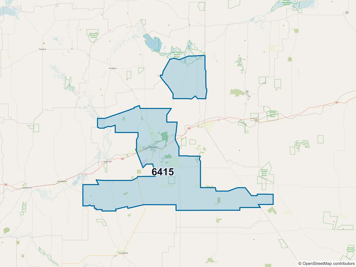 Map of postcode 6415 — Merredin, WA, Australia