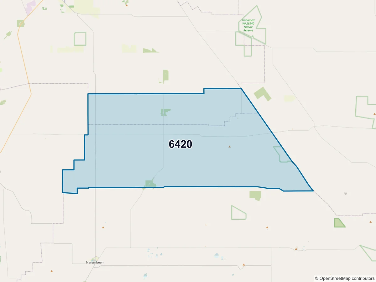 Map of postcode 6420 — Muntadgin, WA, Australia