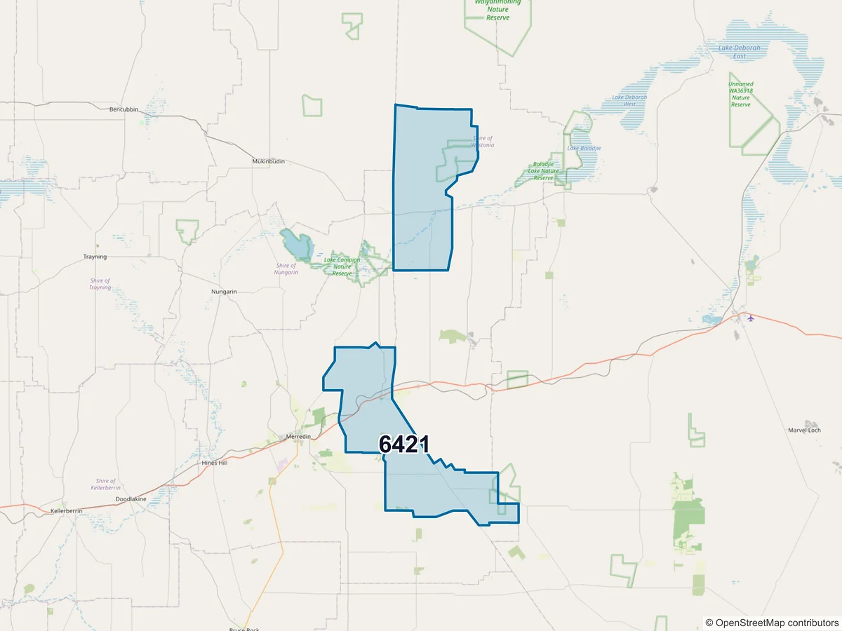 Map of postcode 6421 — Burracoppin, WA, Australia