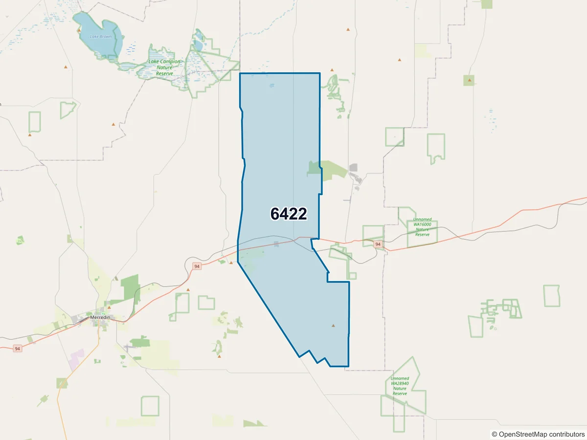Map of postcode 6422 — Walgoolan, WA, Australia