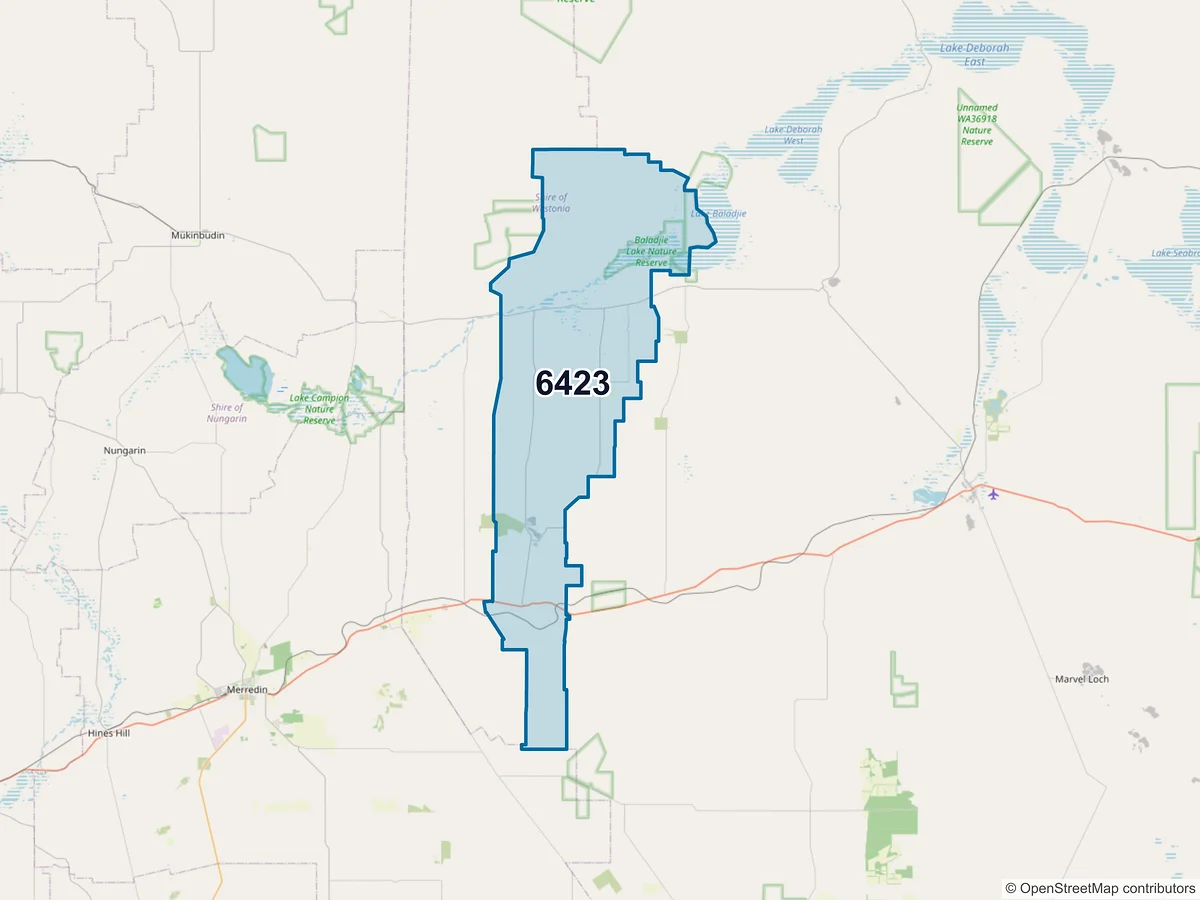 Map of postcode 6423 — Westonia, WA, Australia