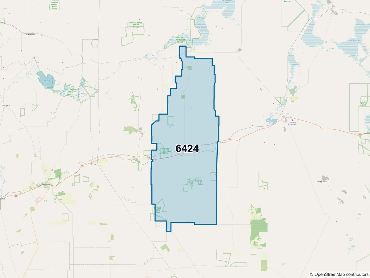Map of postcode 6424 — Bodallin, WA, Australia