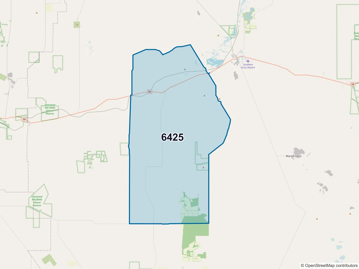 Map of postcode 6425 — Moorine Rock, WA, Australia