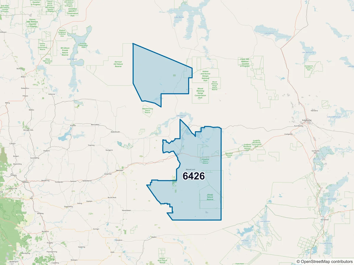 Map of postcode 6426 — Southern Cross, WA, Australia