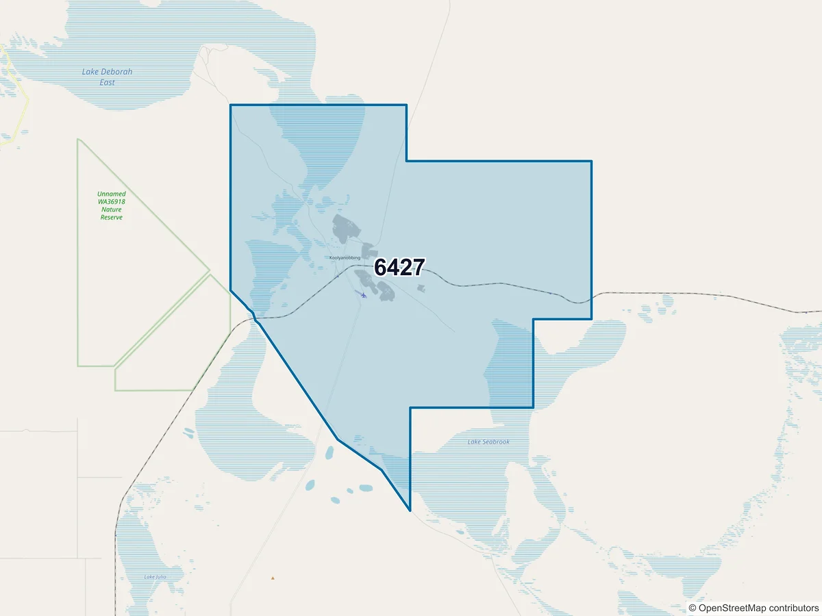 Map of postcode 6427 — Koolyanobbing, WA, Australia