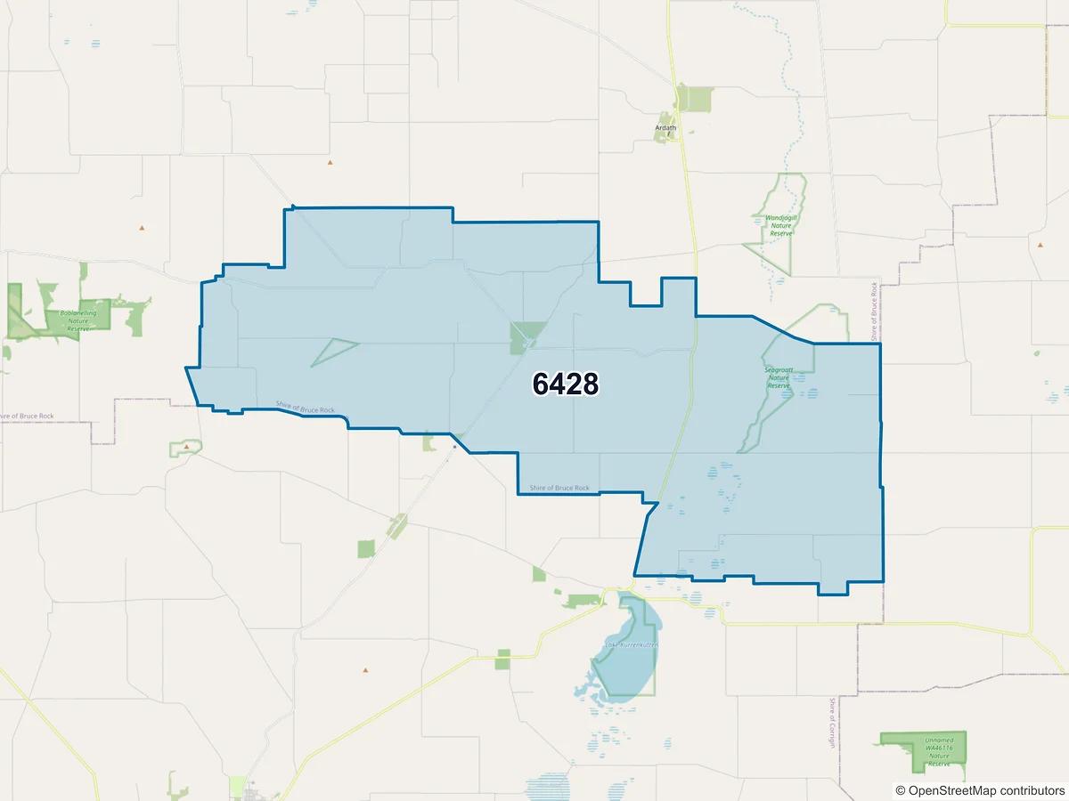 Map of postcode 6428 — Babakin, WA, Australia