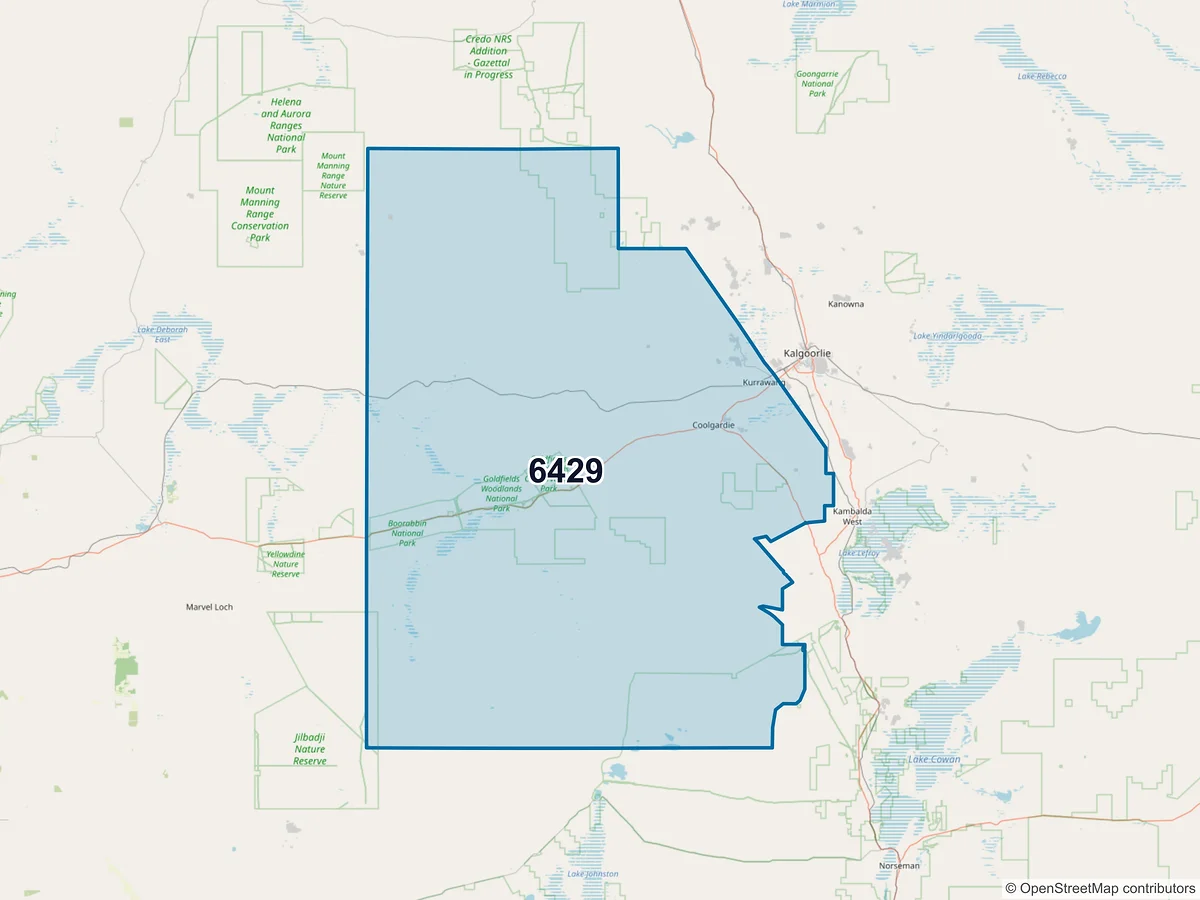 Map of postcode 6429 — Coolgardie, WA, Australia