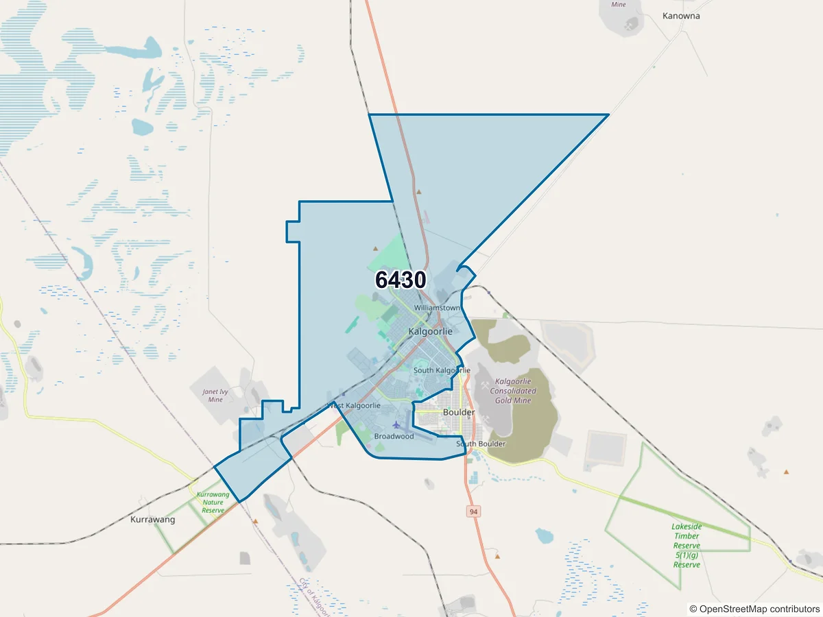 Map of postcode 6430 — Kalgoorlie, WA, Australia