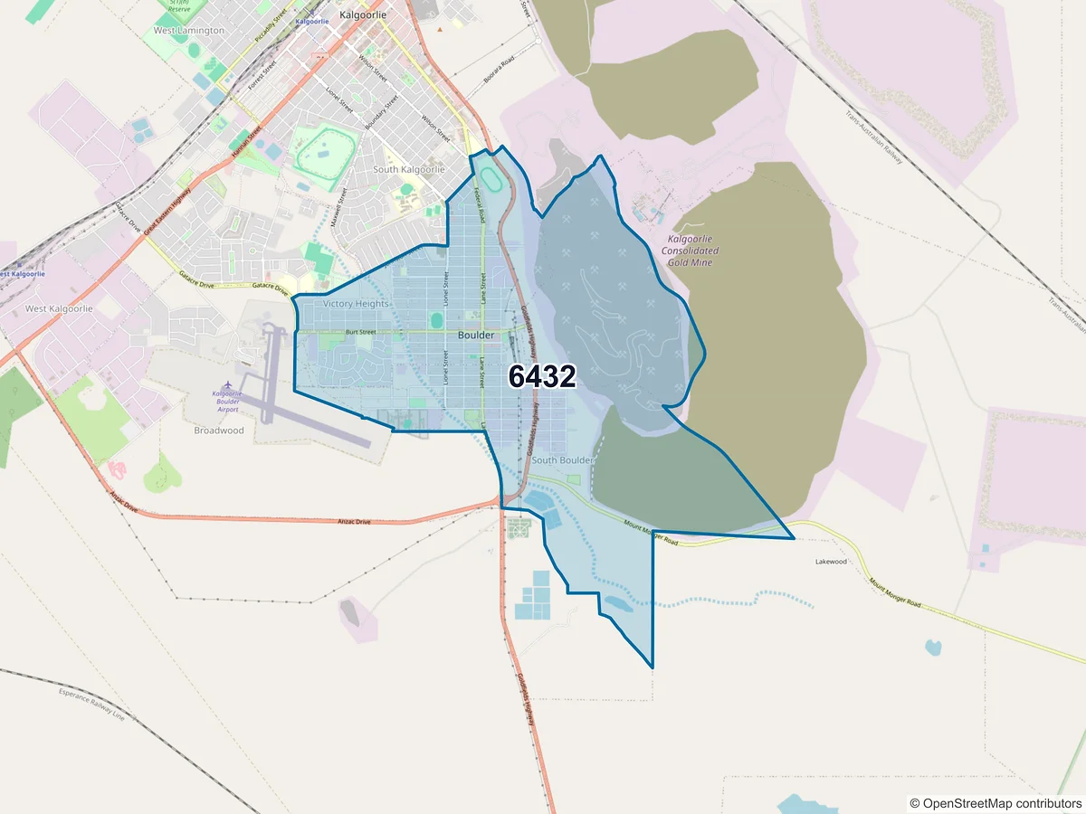 Map of postcode 6432 — Boulder, WA, Australia