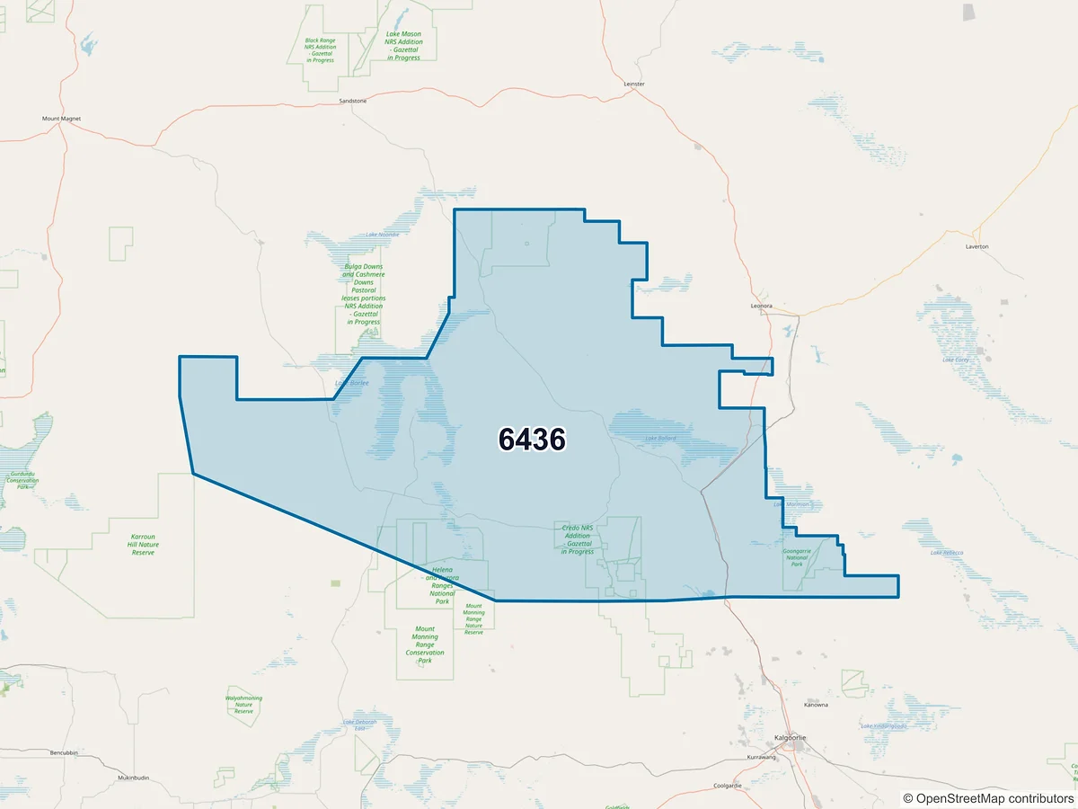 Map of postcode 6436 — Menzies, WA, Australia