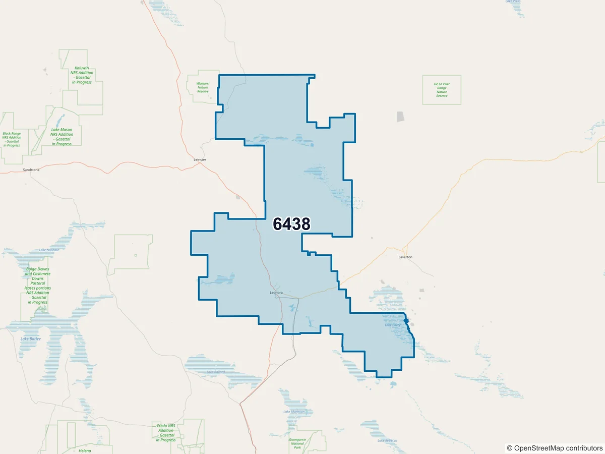 Map of postcode 6438 — Leonora, WA, Australia