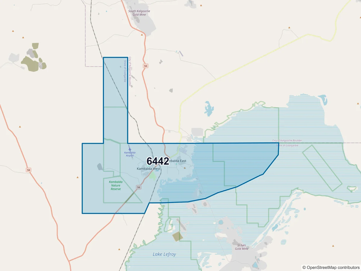 Map of postcode 6442 — Kambalda West, WA, Australia