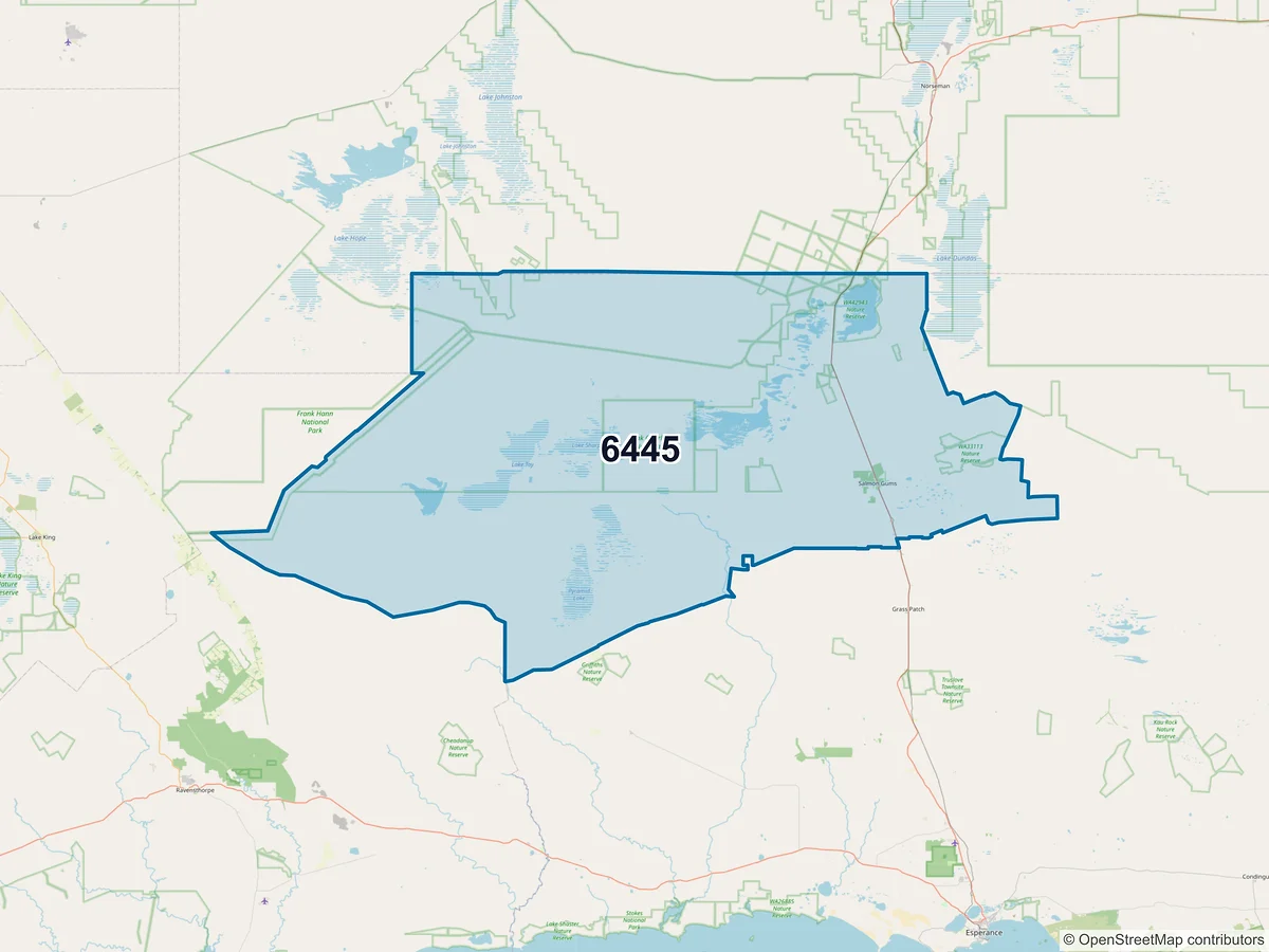 Map of postcode 6445 — Salmon Gums, WA, Australia