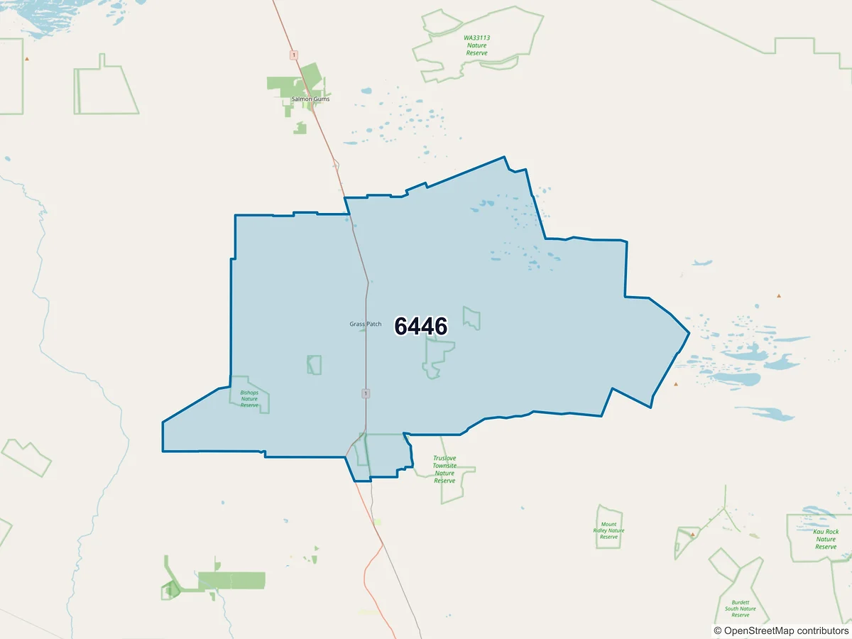 Map of postcode 6446 — Grass Patch, WA, Australia