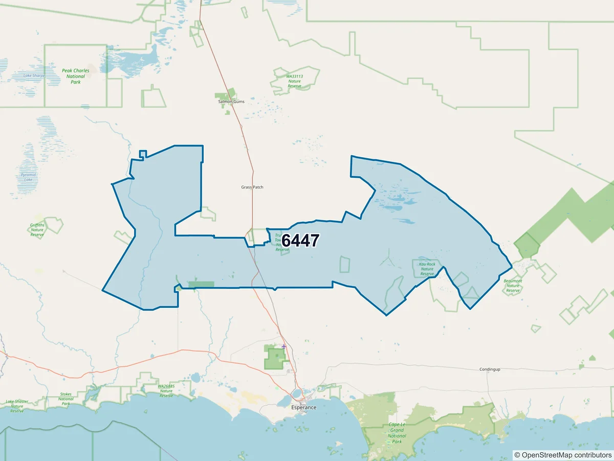 Map of postcode 6447 — Scaddan, WA, Australia