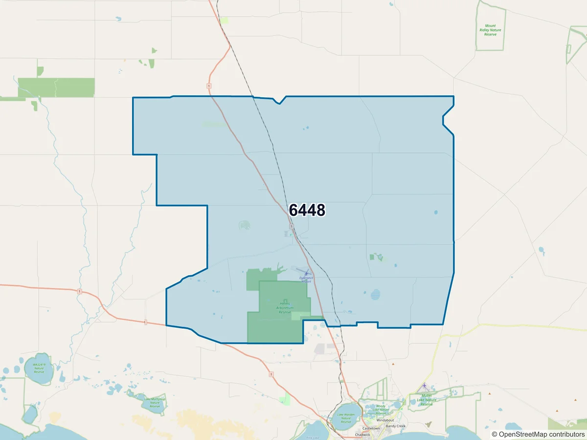 Map of postcode 6448 — Gibson, WA, Australia