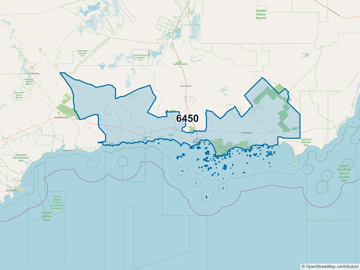 Map of postcode 6450 — Castletown, WA, Australia