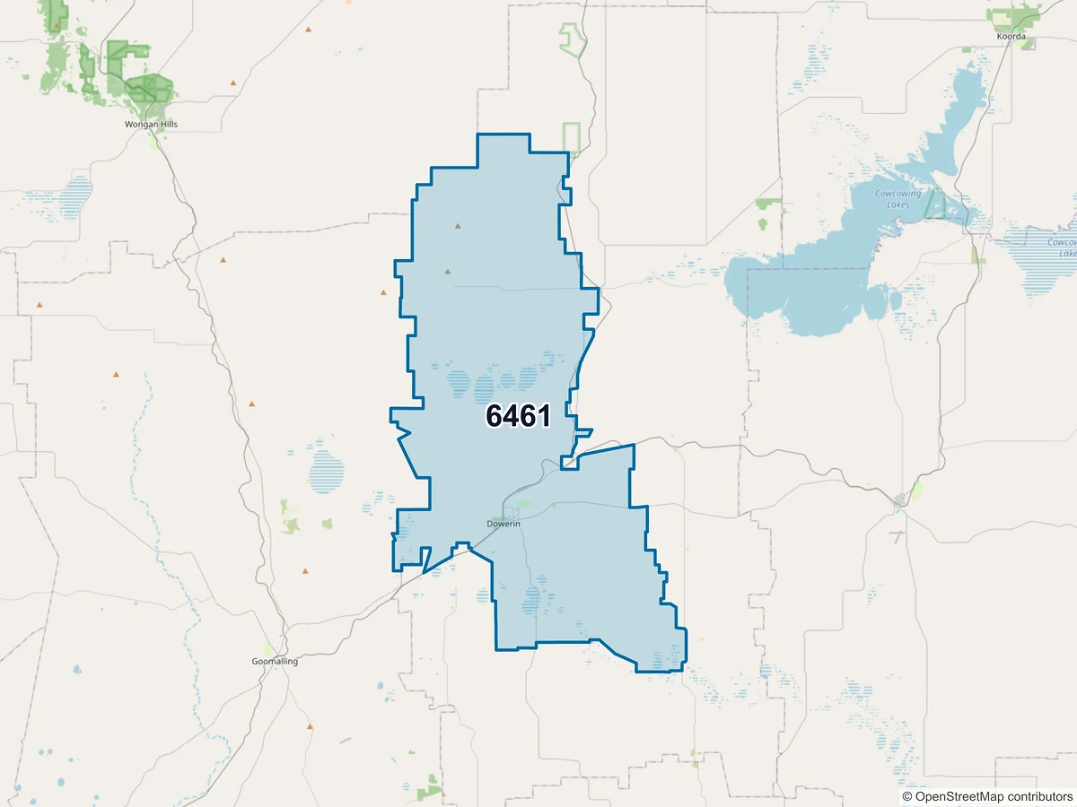 Map of postcode 6461 — Dowerin, WA, Australia