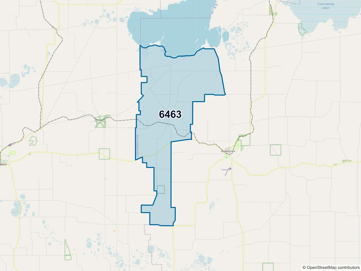 Map of postcode 6463 — Benjaberring, WA, Australia