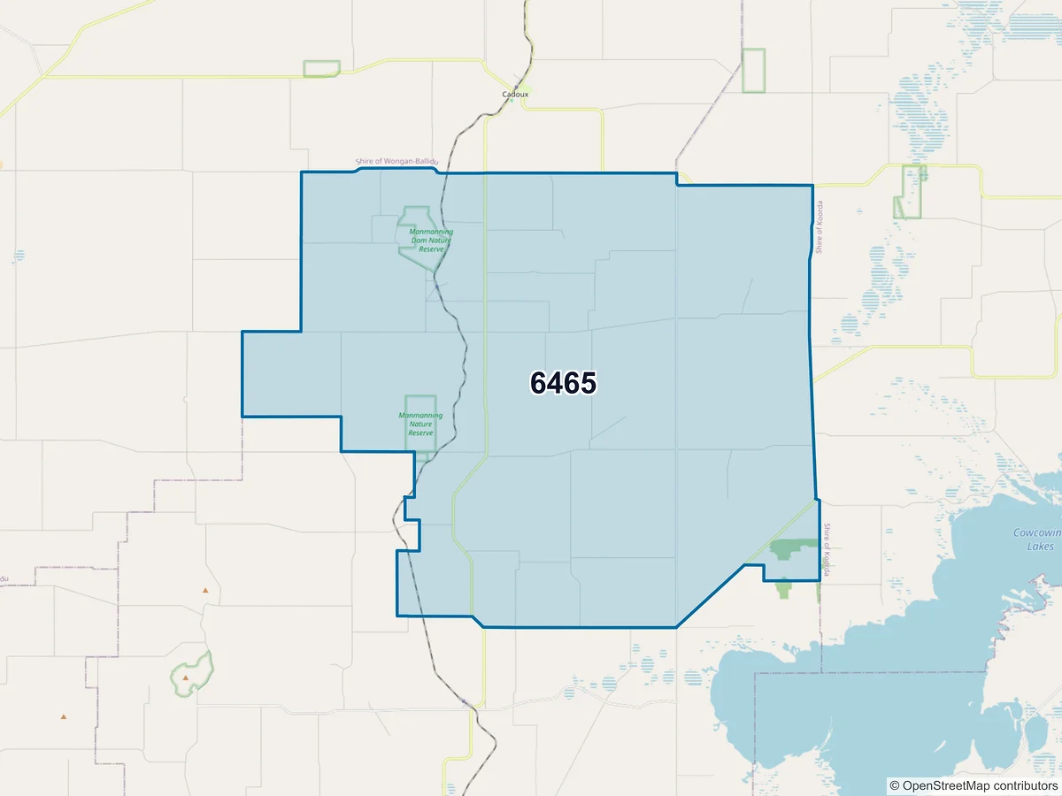 Map of postcode 6465 — Manmanning, WA, Australia