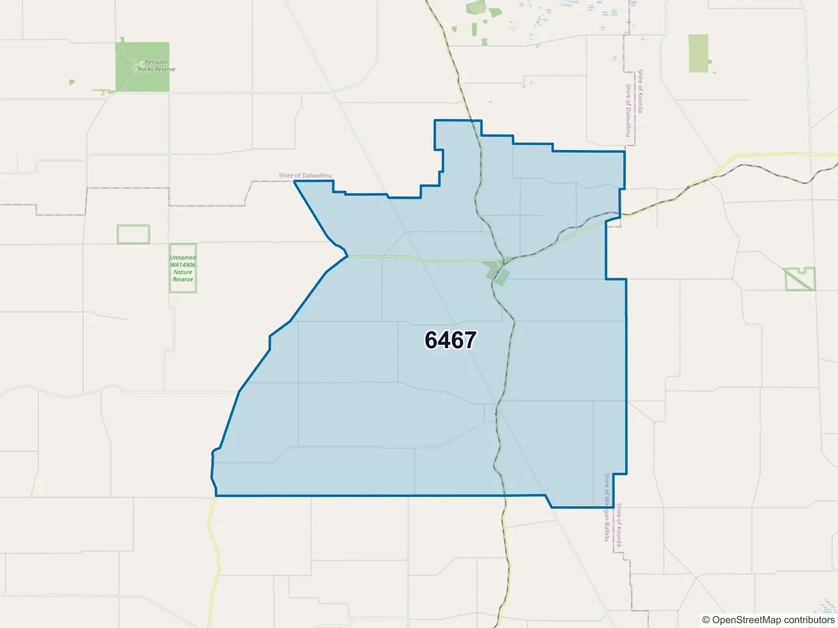 Map of postcode 6467 — Burakin, WA, Australia