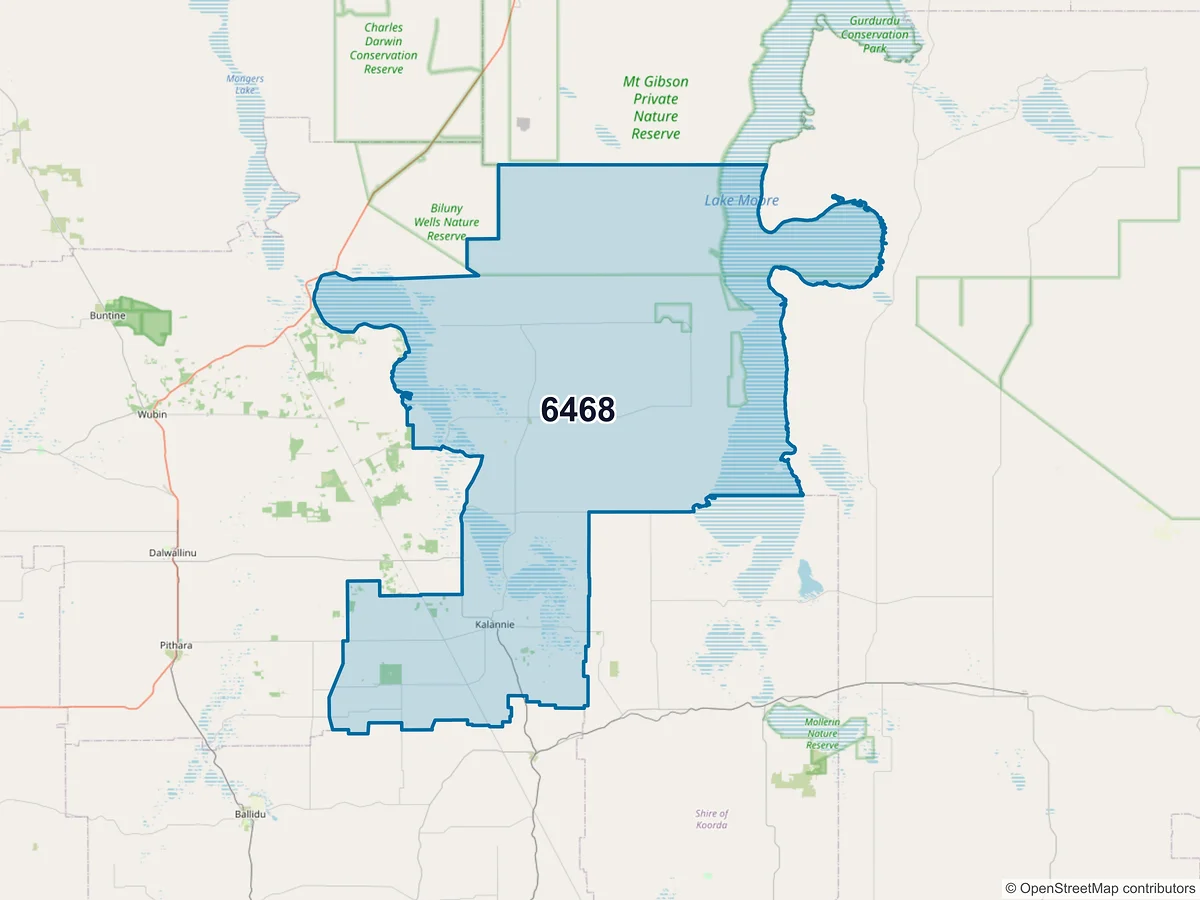 Map of postcode 6468 — Kalannie, WA, Australia
