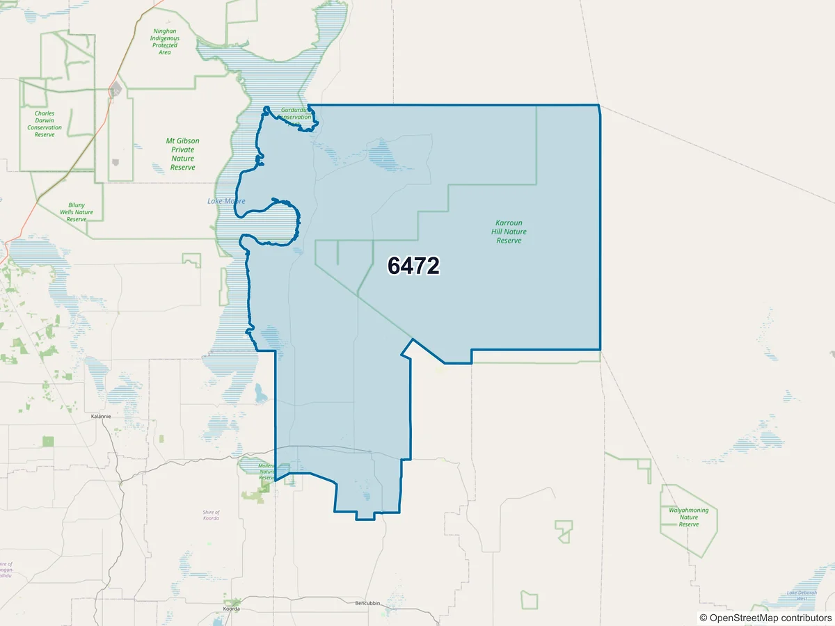 Map of postcode 6472 — Beacon, WA, Australia