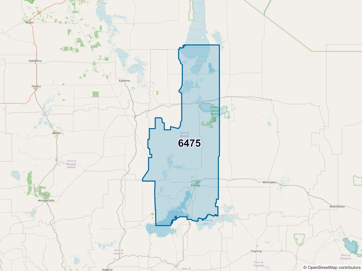 Map of postcode 6475 — Koorda, WA, Australia