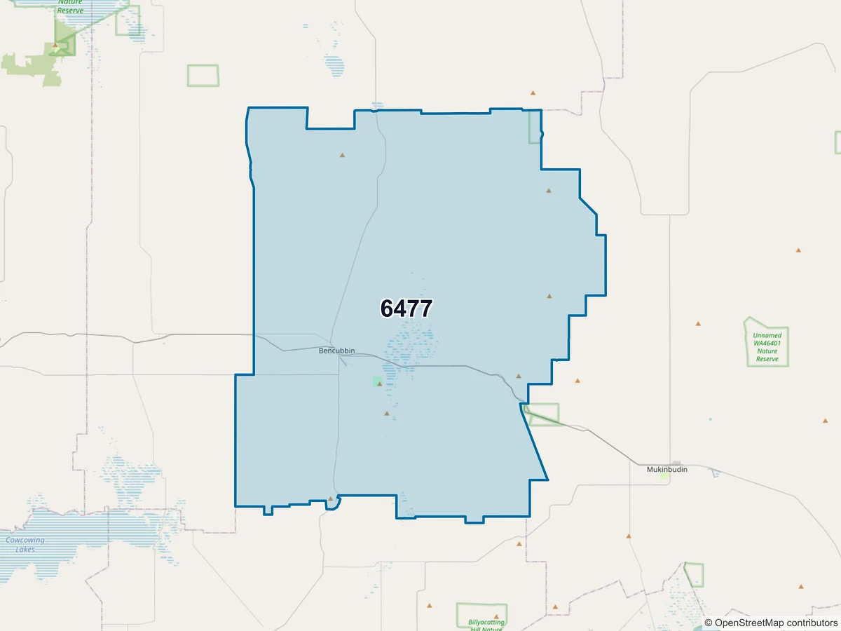 Map of postcode 6477 — Bencubbin, WA, Australia