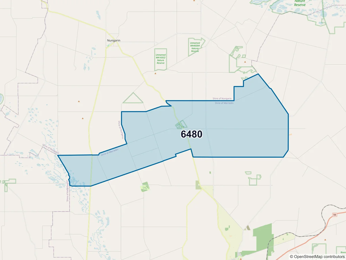 Map of postcode 6480 — Nukarni, WA, Australia