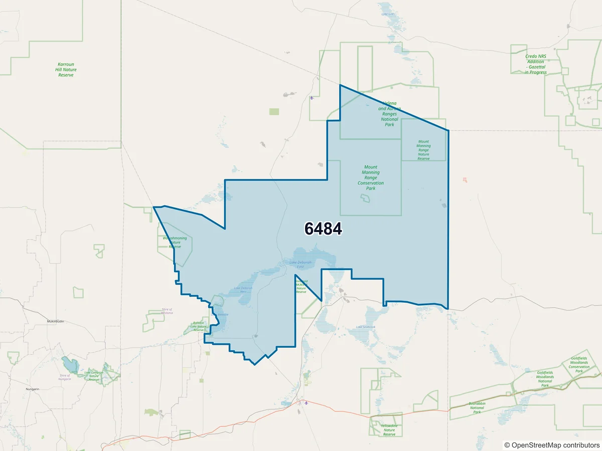 Map of postcode 6484 — Bullfinch, WA, Australia