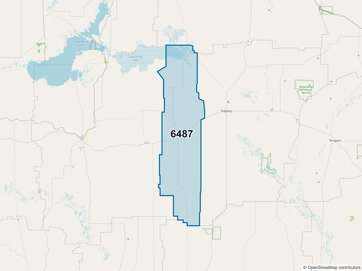 Map of postcode 6487 — South Yelbeni, WA, Australia
