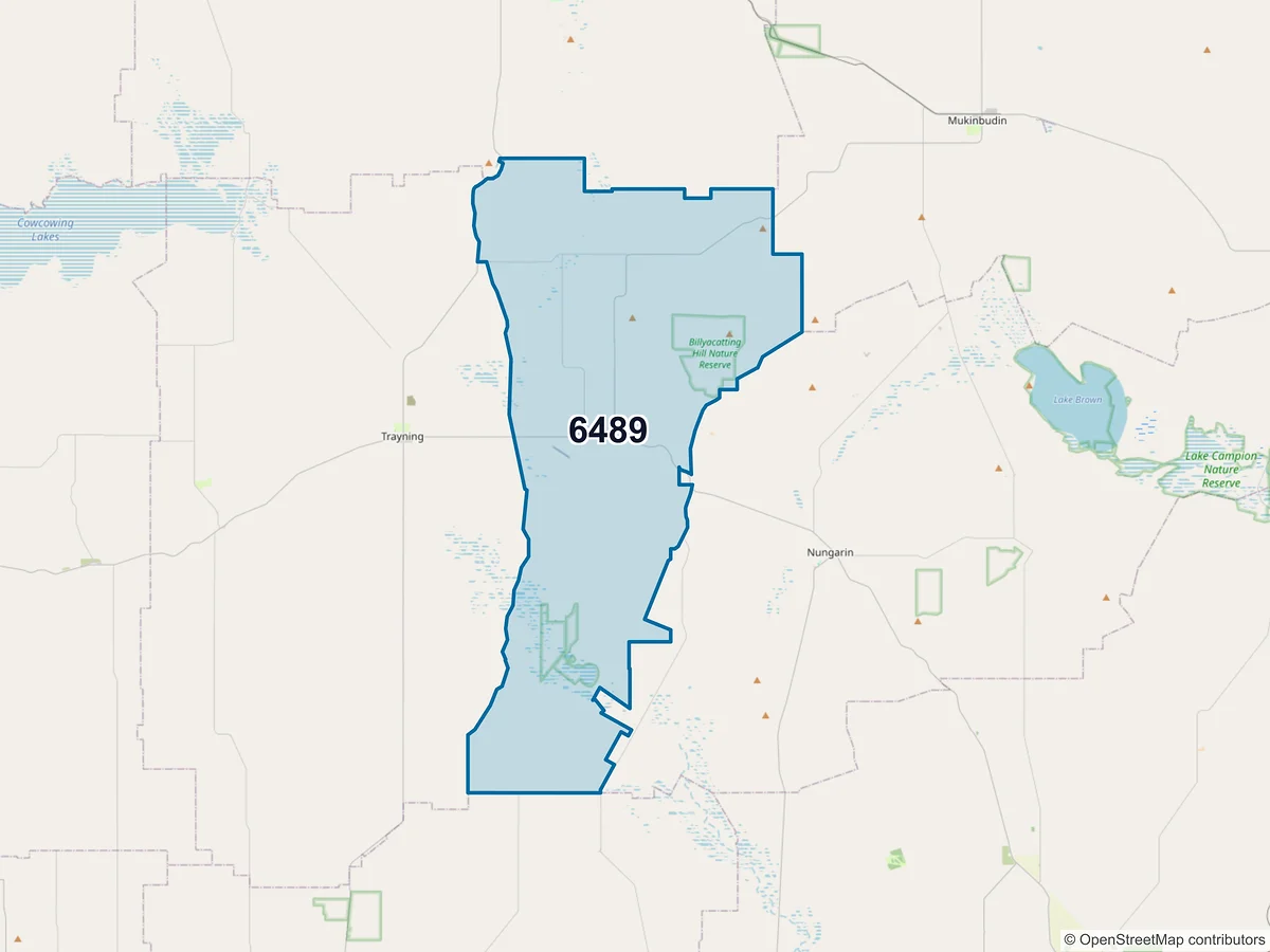Map of postcode 6489 — Kununoppin, WA, Australia