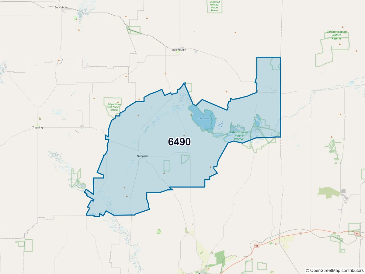 Map of postcode 6490 — Nungarin, WA, Australia