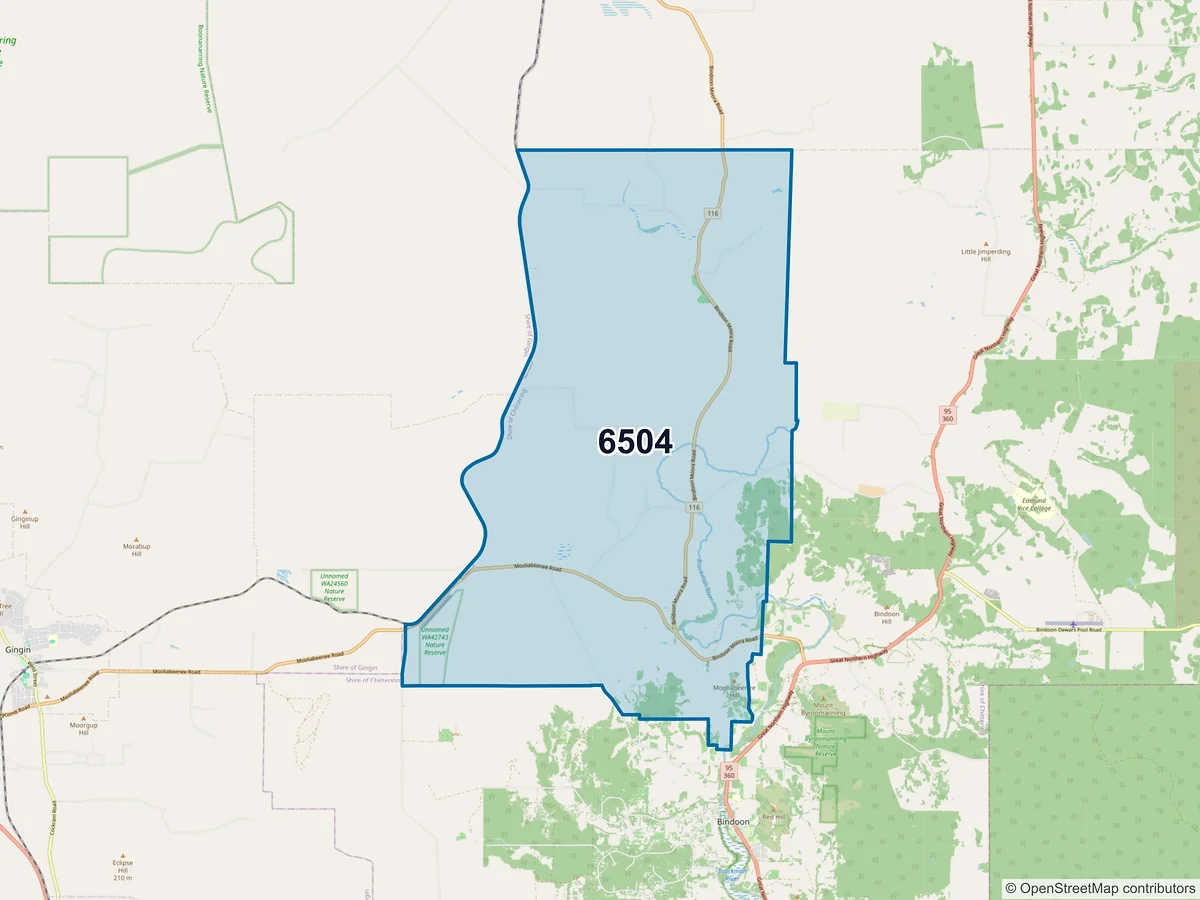 Map of postcode 6504 — Mooliabeenee, WA, Australia