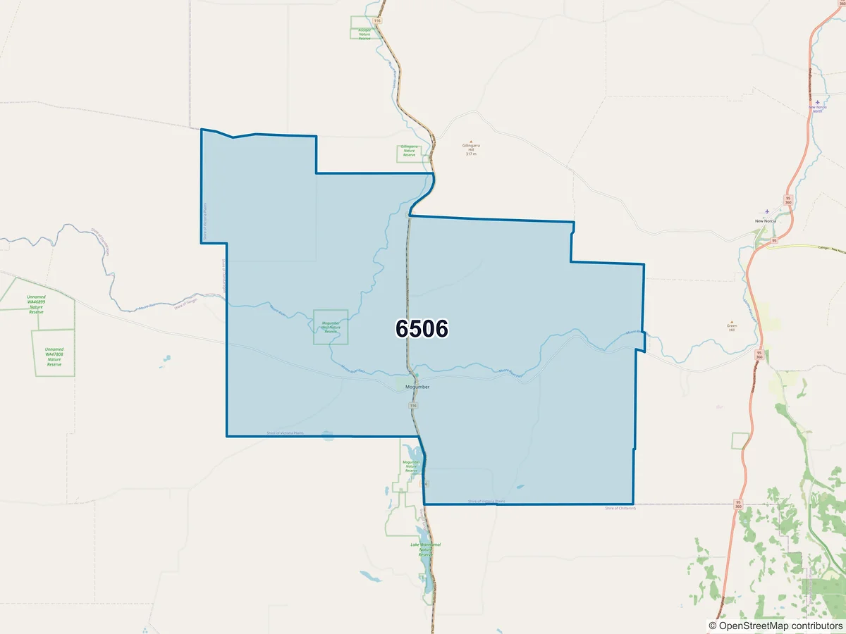 Map of postcode 6506 — Mogumber, WA, Australia