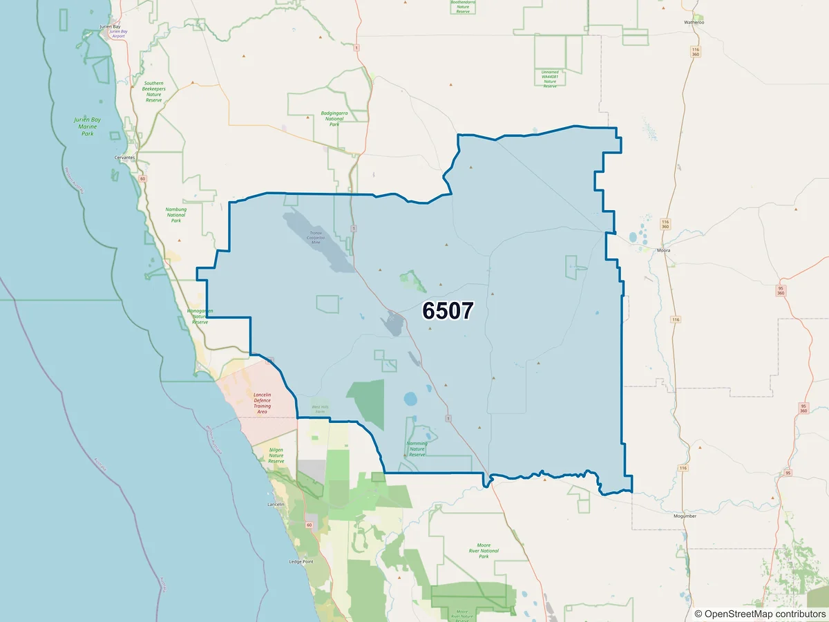 Map of postcode 6507 — Dandaragan, WA, Australia