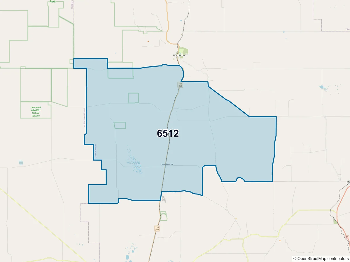 Map of postcode 6512 — Coomberdale, WA, Australia
