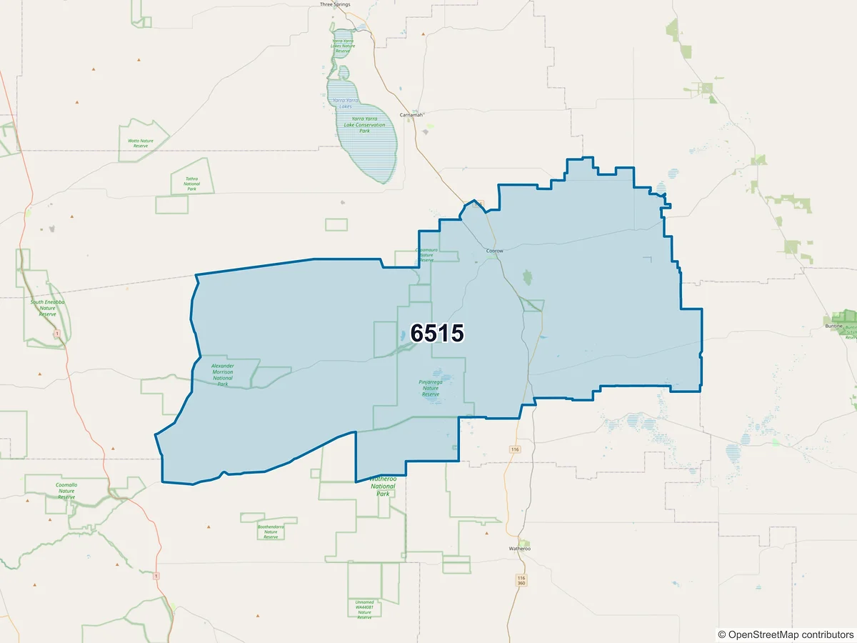 Map of postcode 6515 — Coorow, WA, Australia
