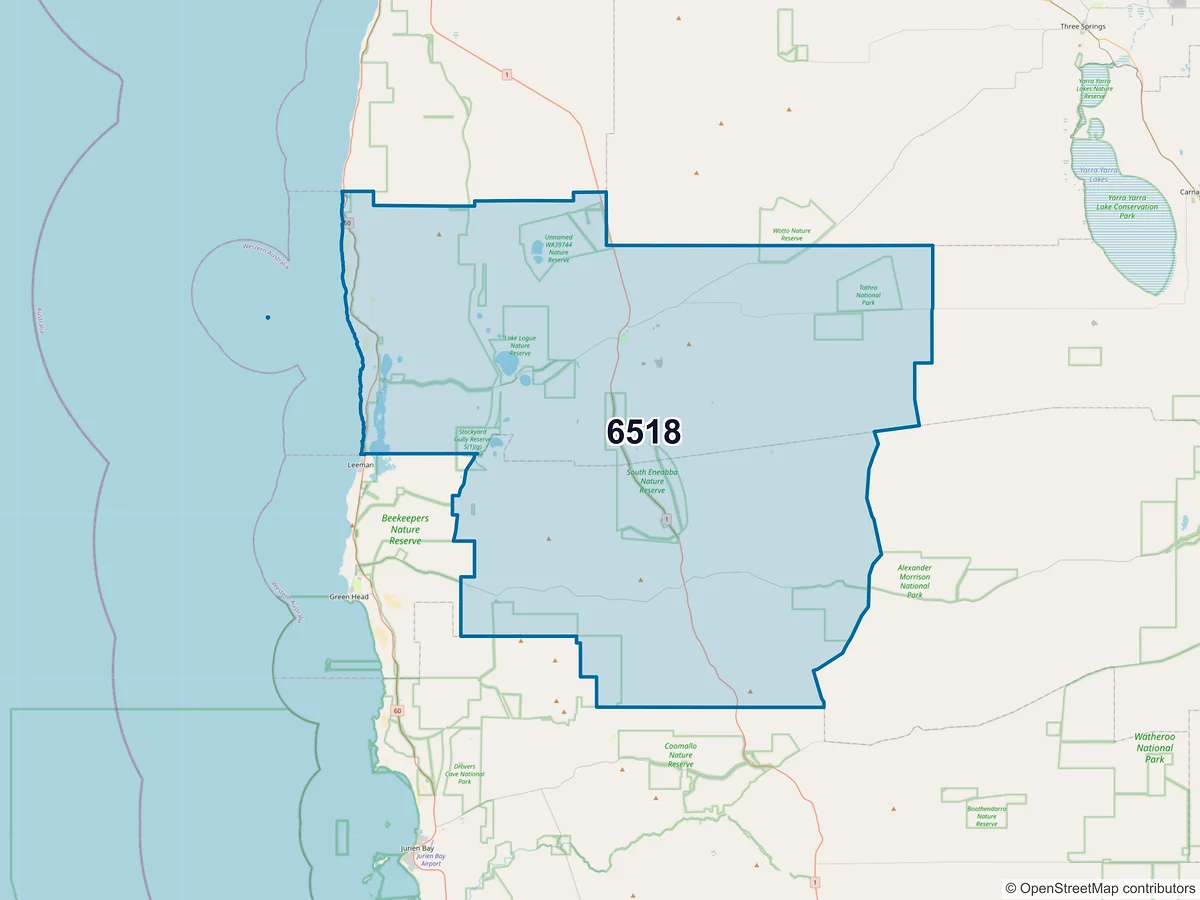 Map of postcode 6518 — Eneabba, WA, Australia