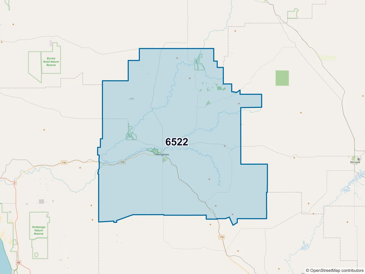 Map of postcode 6522 — Mingenew, WA, Australia