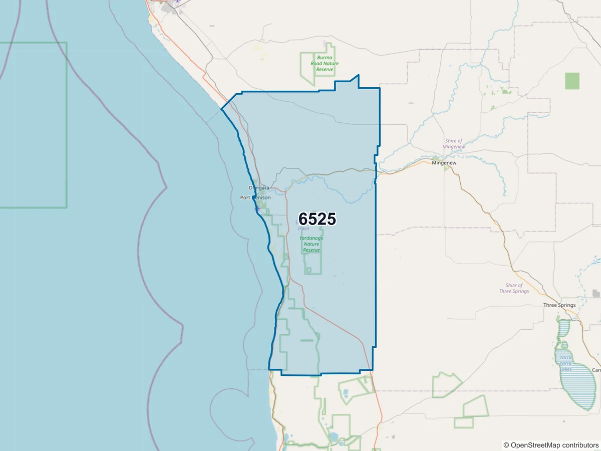 Map of postcode 6525 — Port Denison, WA, Australia