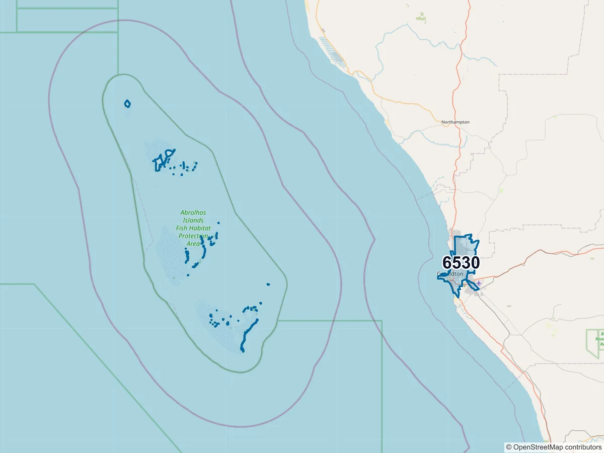 Map of postcode 6530 — Geraldton, WA, Australia